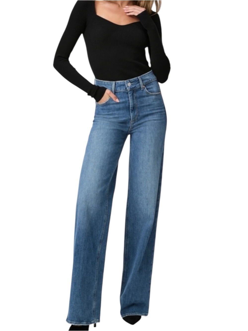 Paige Sasha Slim Wide-Leg Jeans Size 25 Stefania Distressed High Rise Stretch